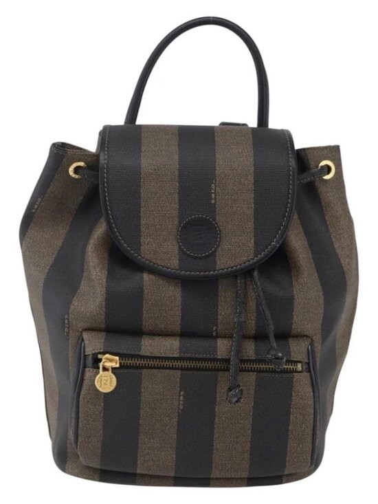 FENDI Pecan Canvas Backpack Brown Black Auth